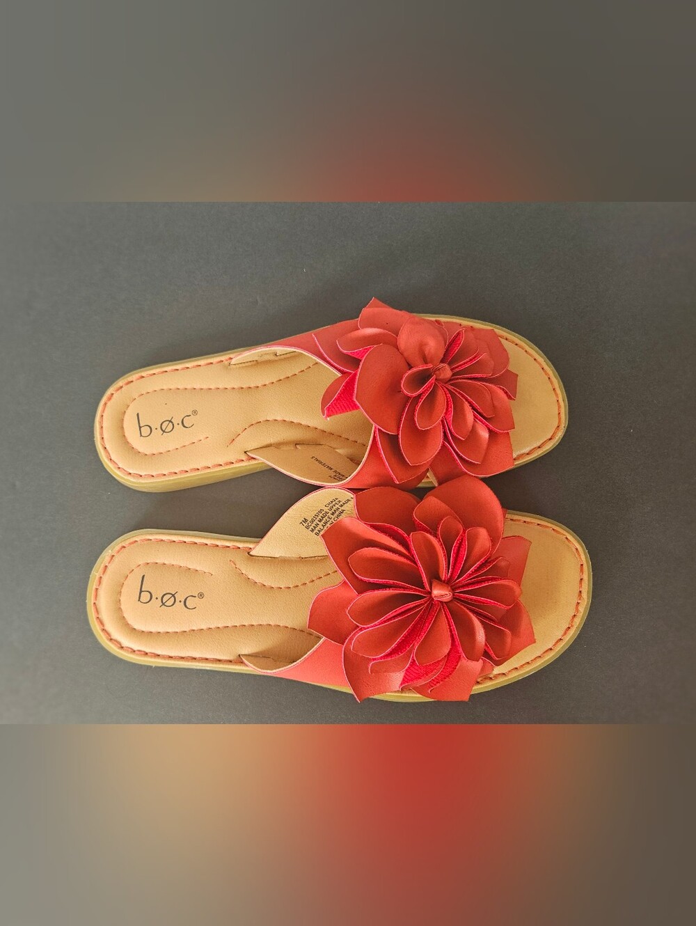 ​b.o.c. Born Concept Women's Red Floral Slide Sandals Size 7 M Faux Leather - Picture 7 of 16